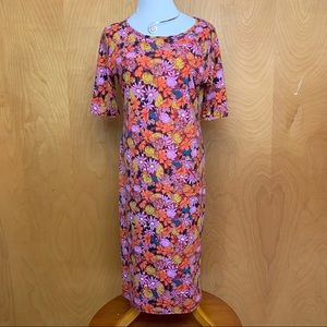 LulaRoe Multicolor Floral Julia Dress Size L 12 14
